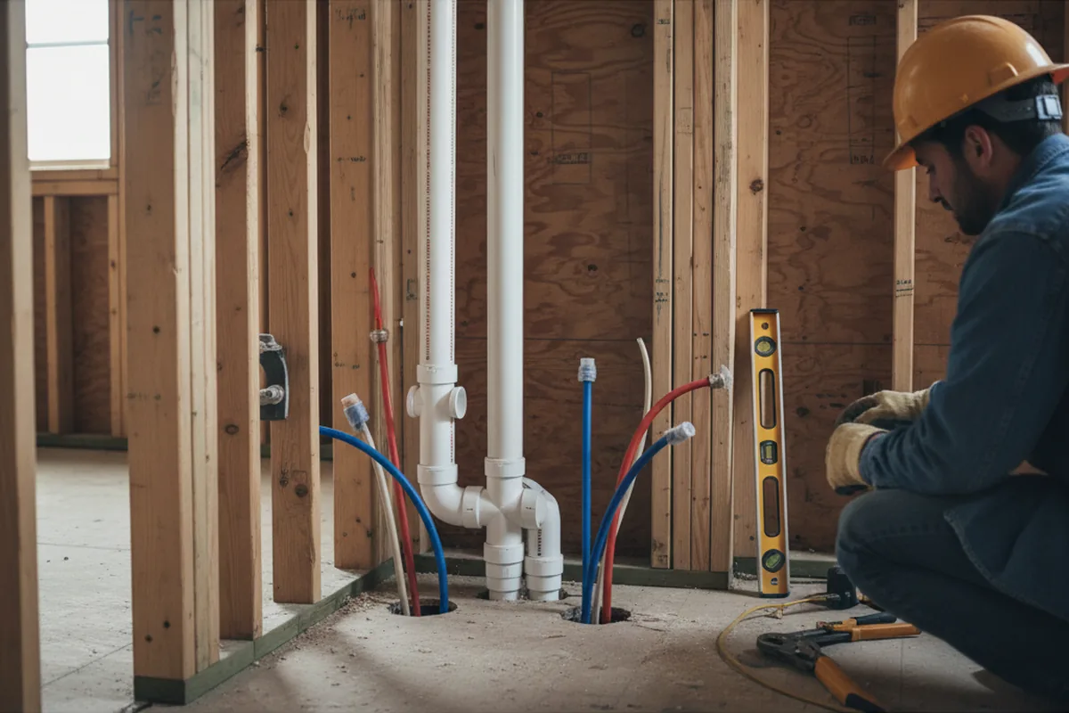 Drain and supply rough-in during Leak Detection in Albemarle
